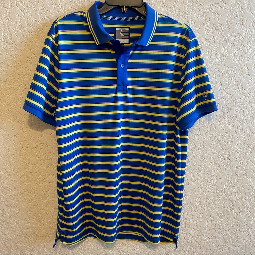TailorByrd Blue Polo with Yellow and Green Stripes
